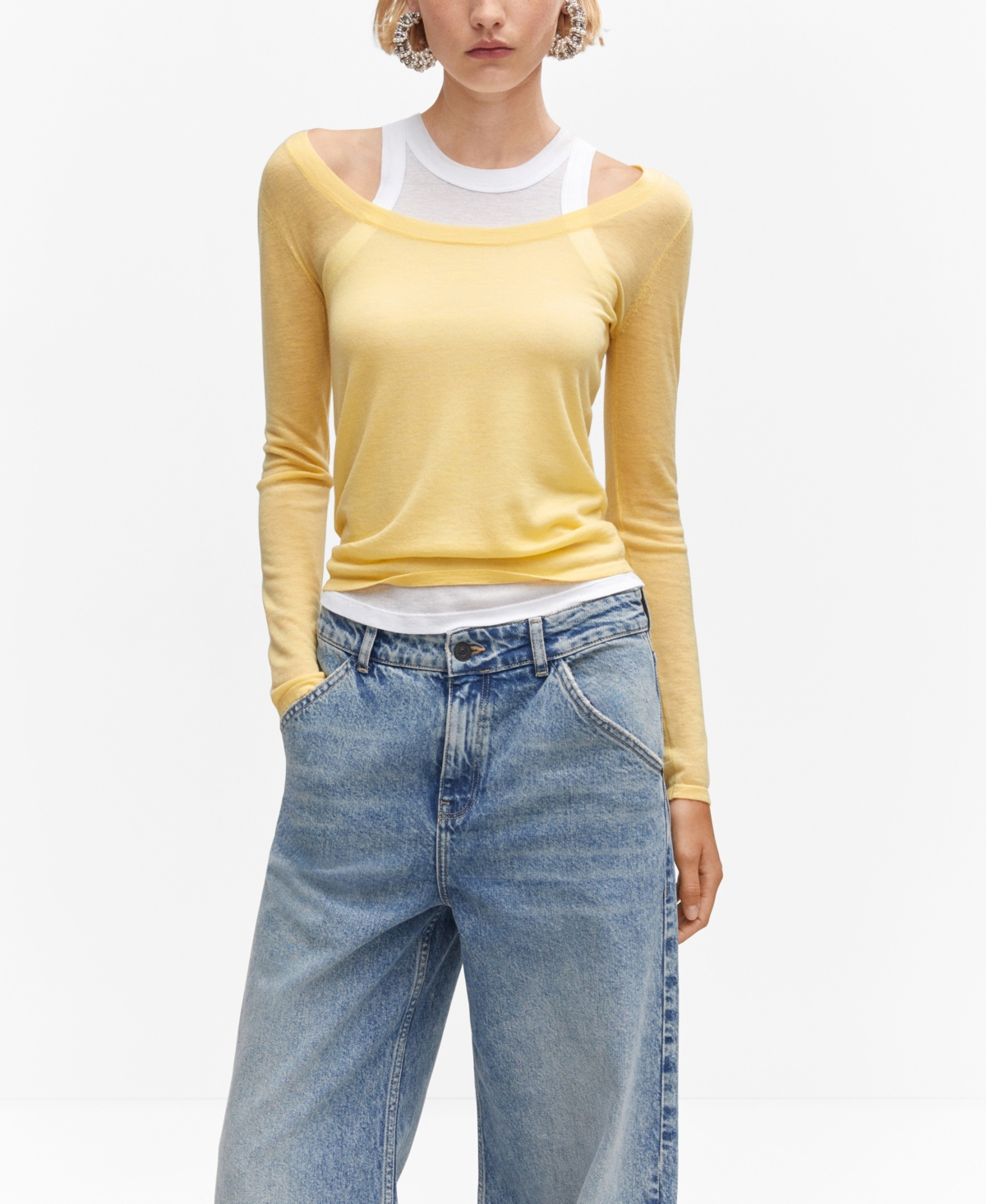 Mango Women's Low-cut Wool Sweater In Yellow