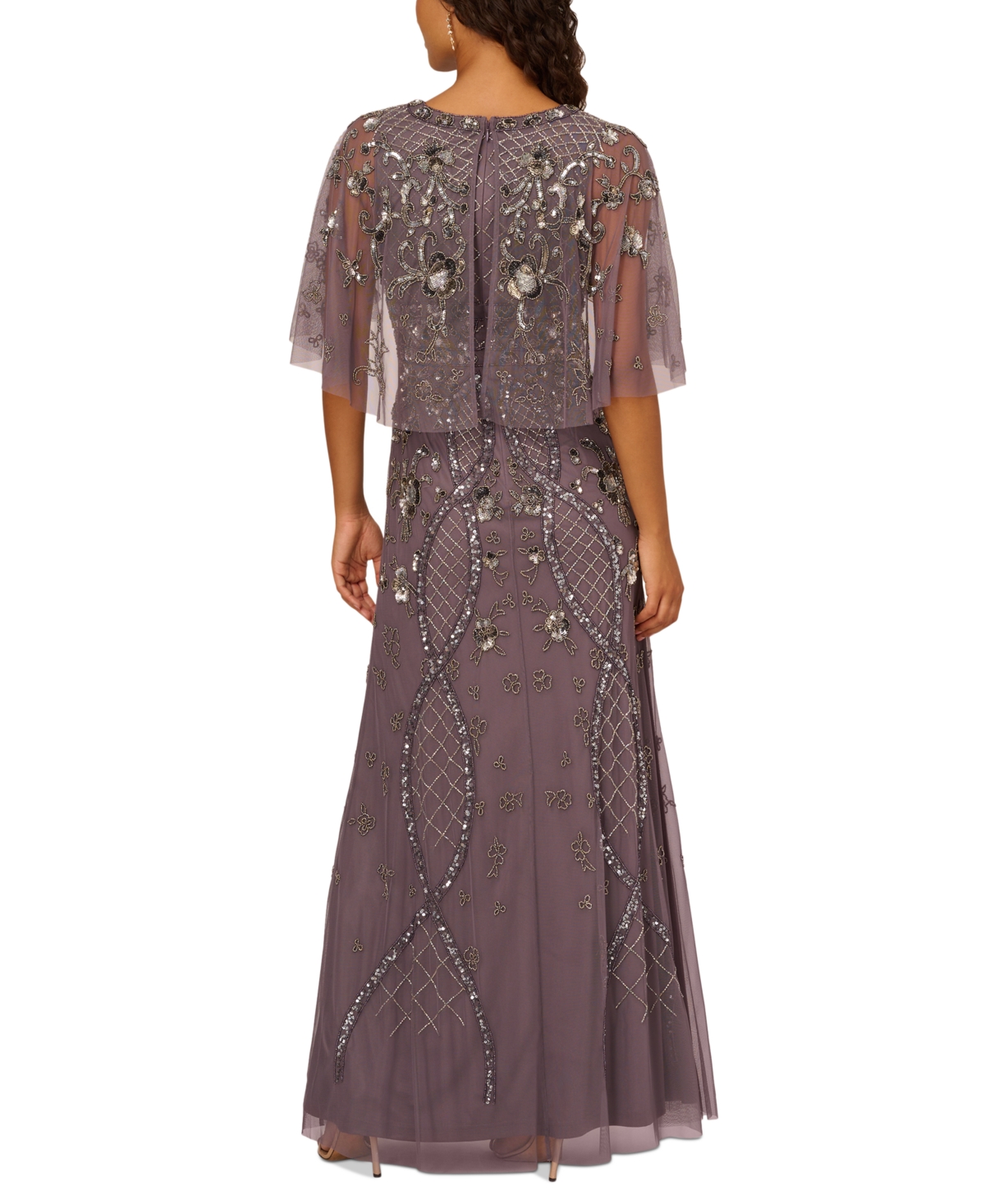 Shop Adrianna Papell Women's Embellished Cape-sleeve Gown In Moonscape
