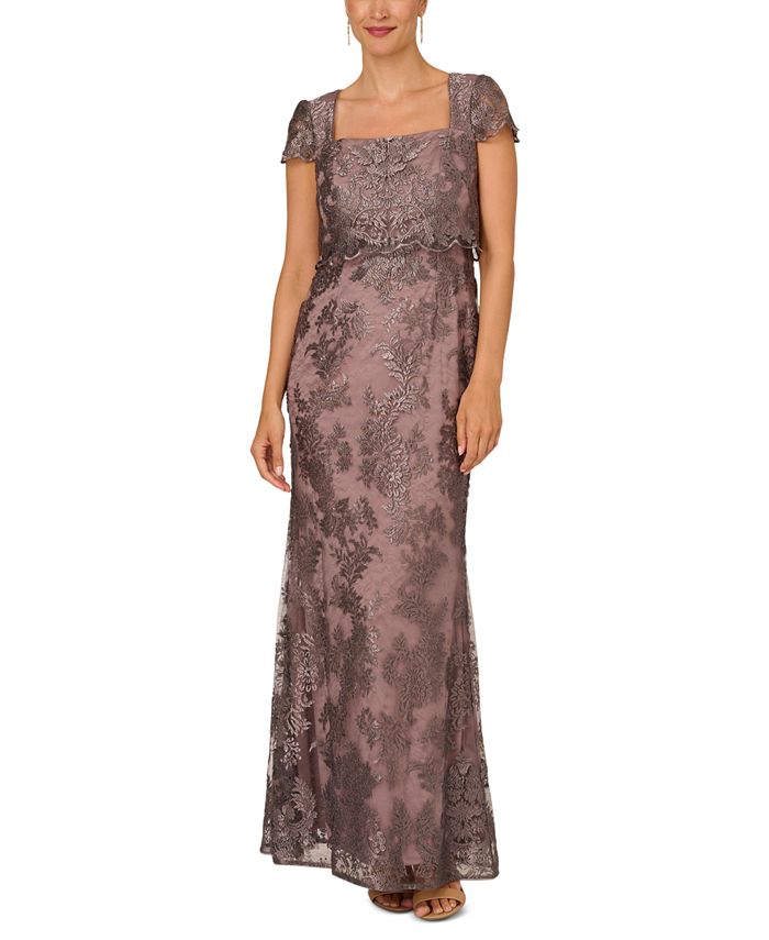 Women's Metallic Embroidered Popover Gown