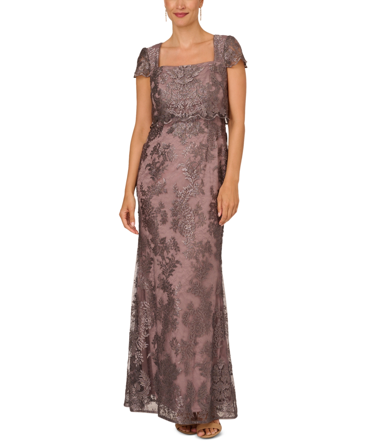 Shop Adrianna Papell Women's Metallic Embroidered Popover Gown In Night Shade