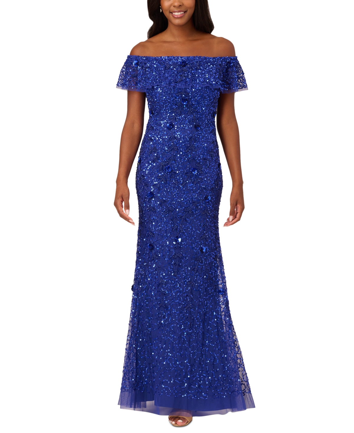 Adrianna Papell Women's Embellished Off-the-shoulder Gown In Ultra Blue