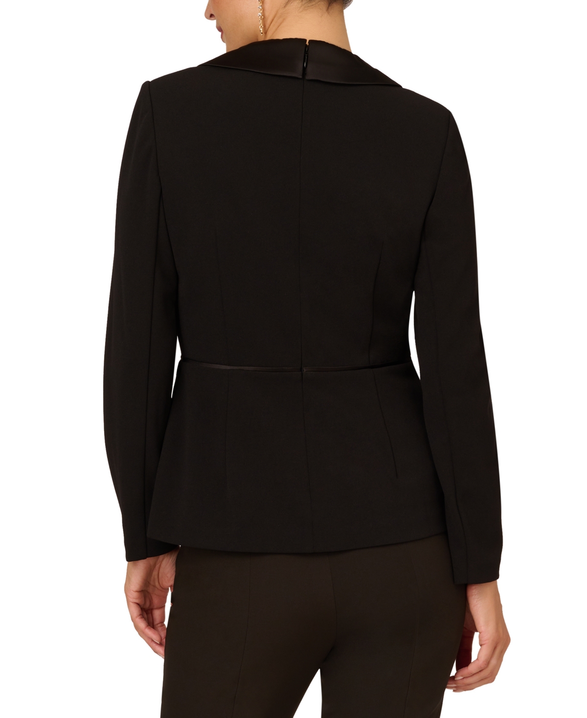 Shop Adrianna Papell Women's Charmeuse-trim Crepe Tuxedo Top In Black