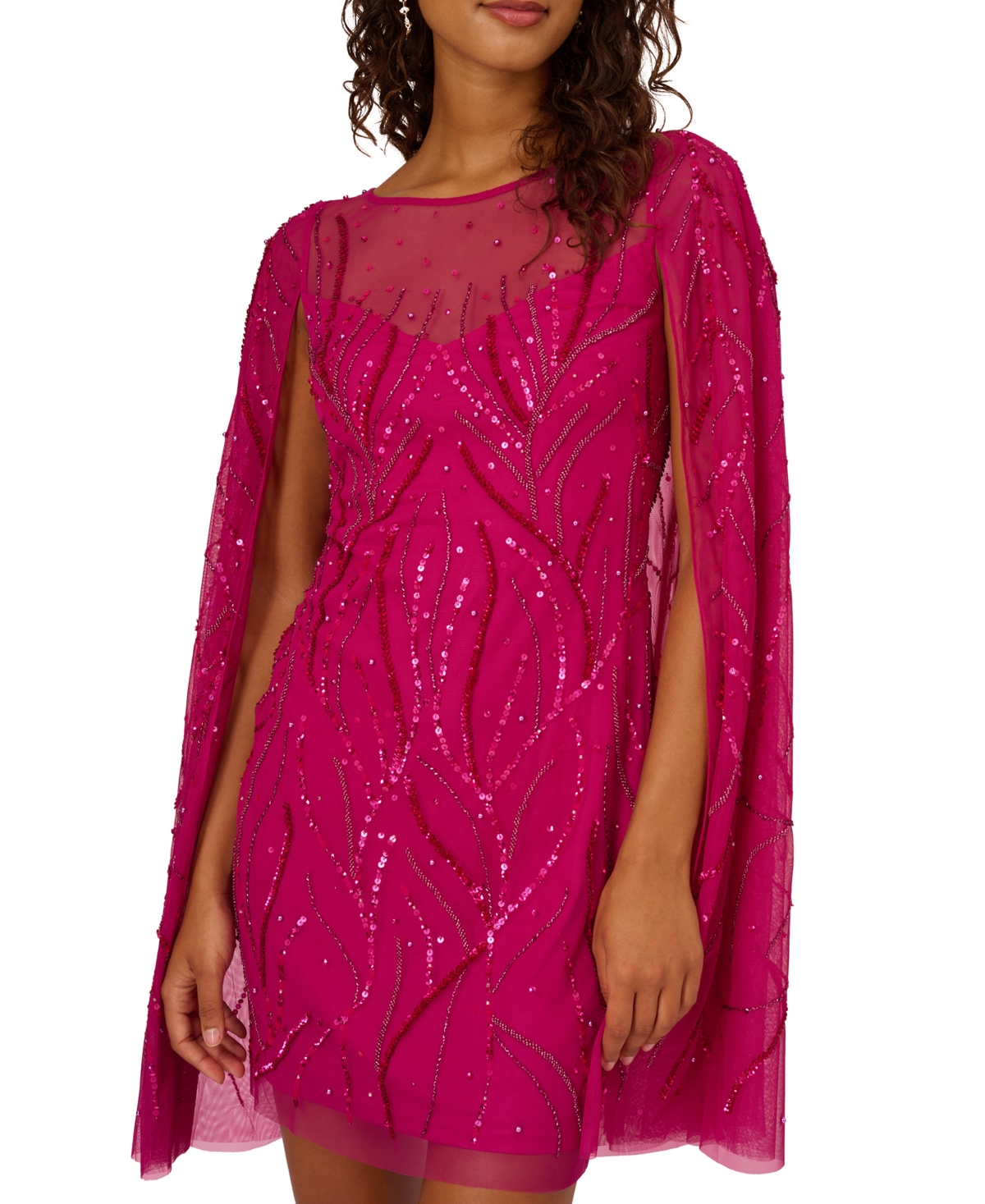 Shop Adrianna Papell Women's Embellished Cape Dress In Hot Orchid