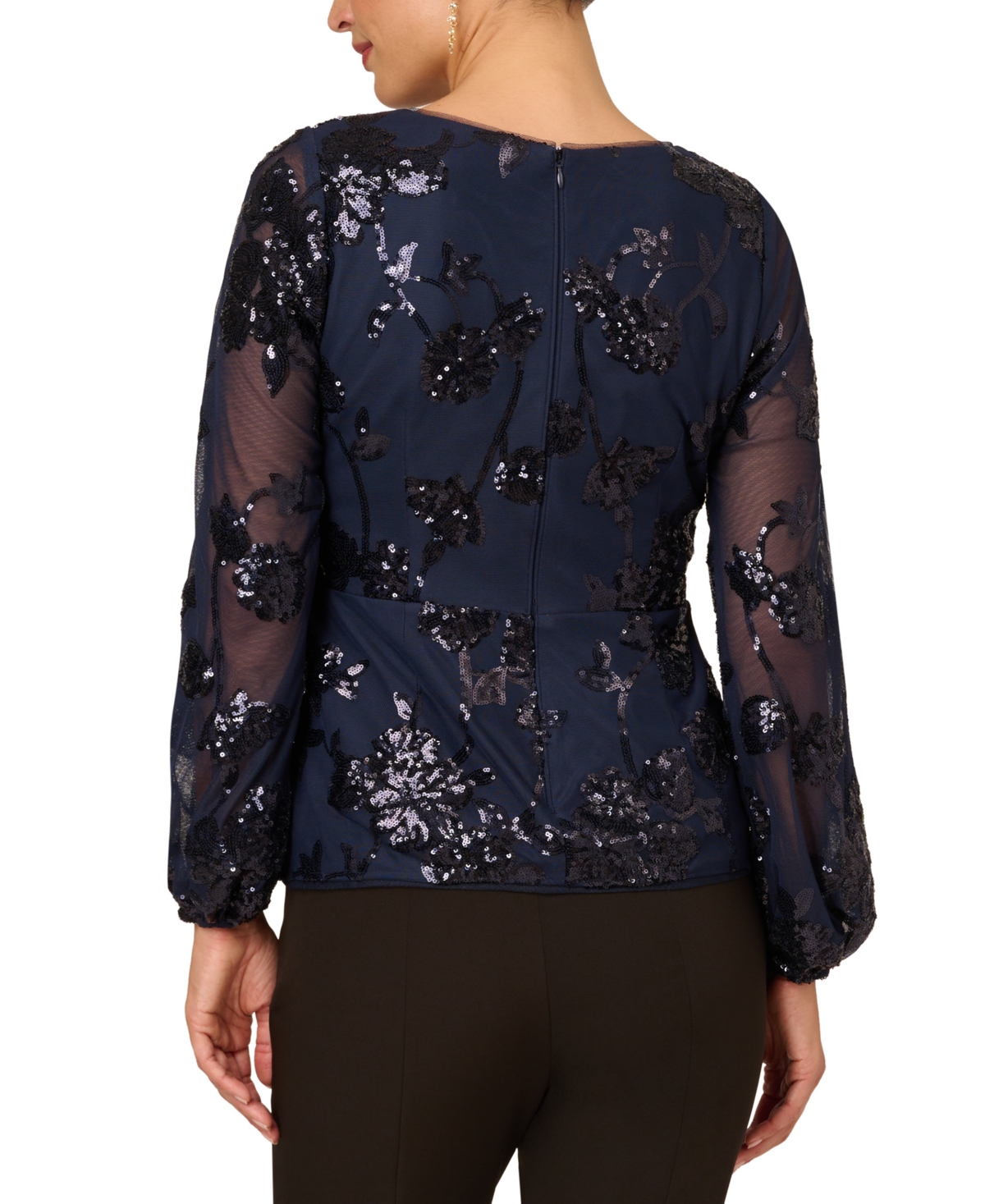 Shop Adrianna Papell Women's Floral Sequined V-neck Top In Midnight