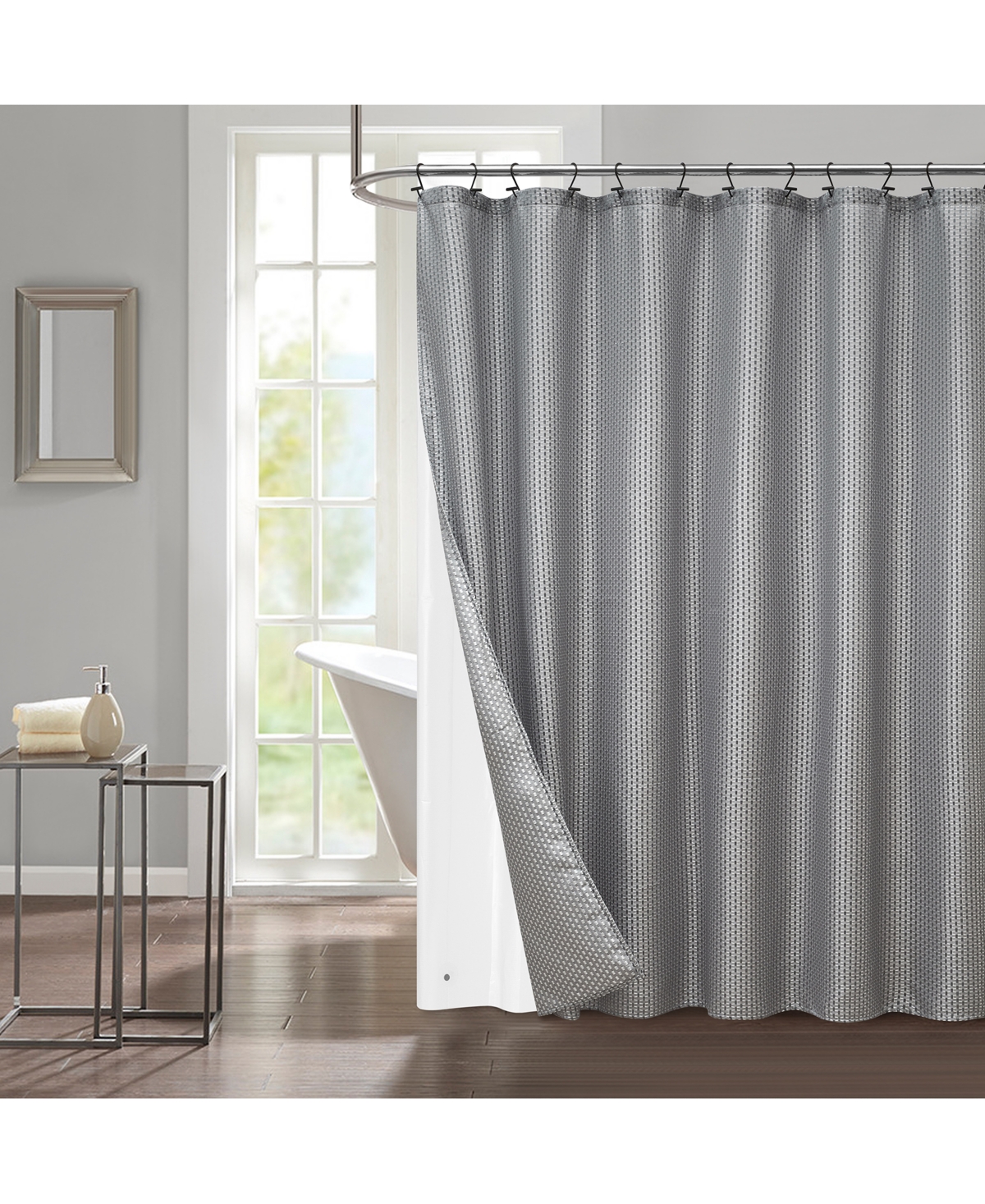 Grey Wave Woven Texture 14 Pc Shower Curtain Set - Grey
