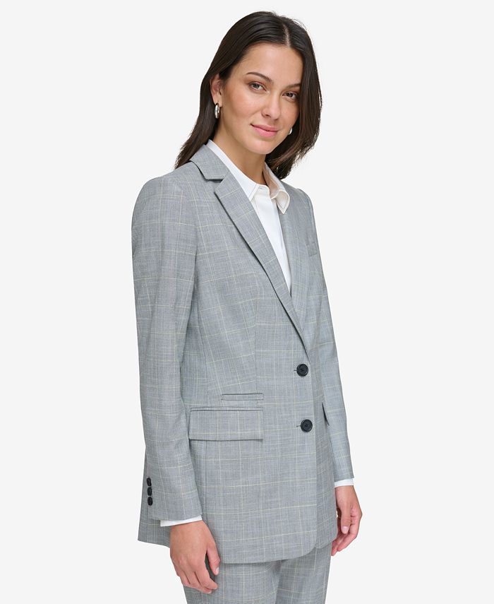 DKNY Women's Plaid Notched-Collar Button Blazer - Macy's