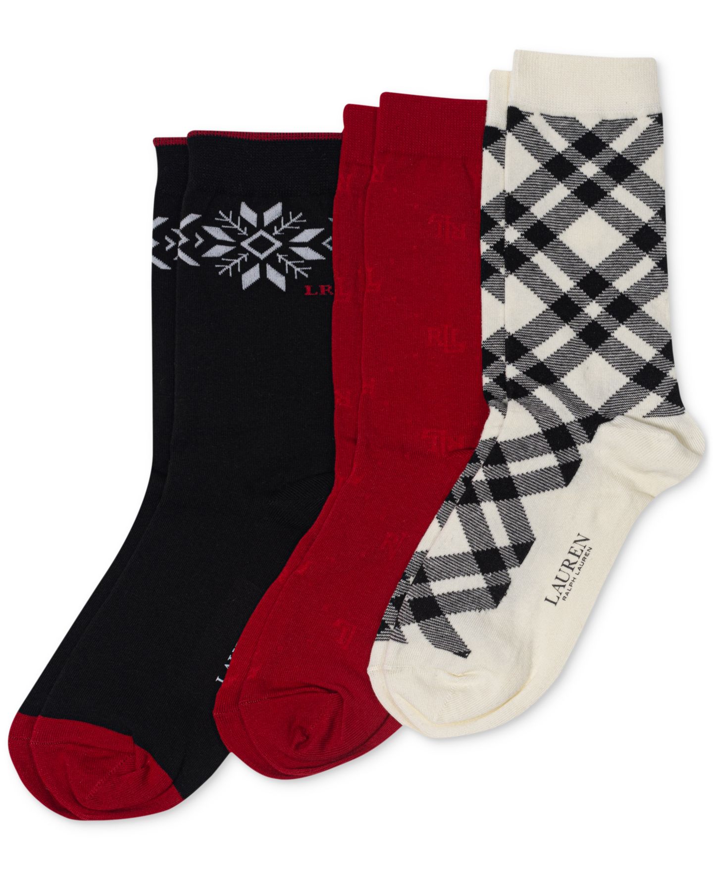 Женские носки Lauren Ralph Lauren со снежинками, подарочный набор из 3 пар, цвет: Snowflake — фото 1