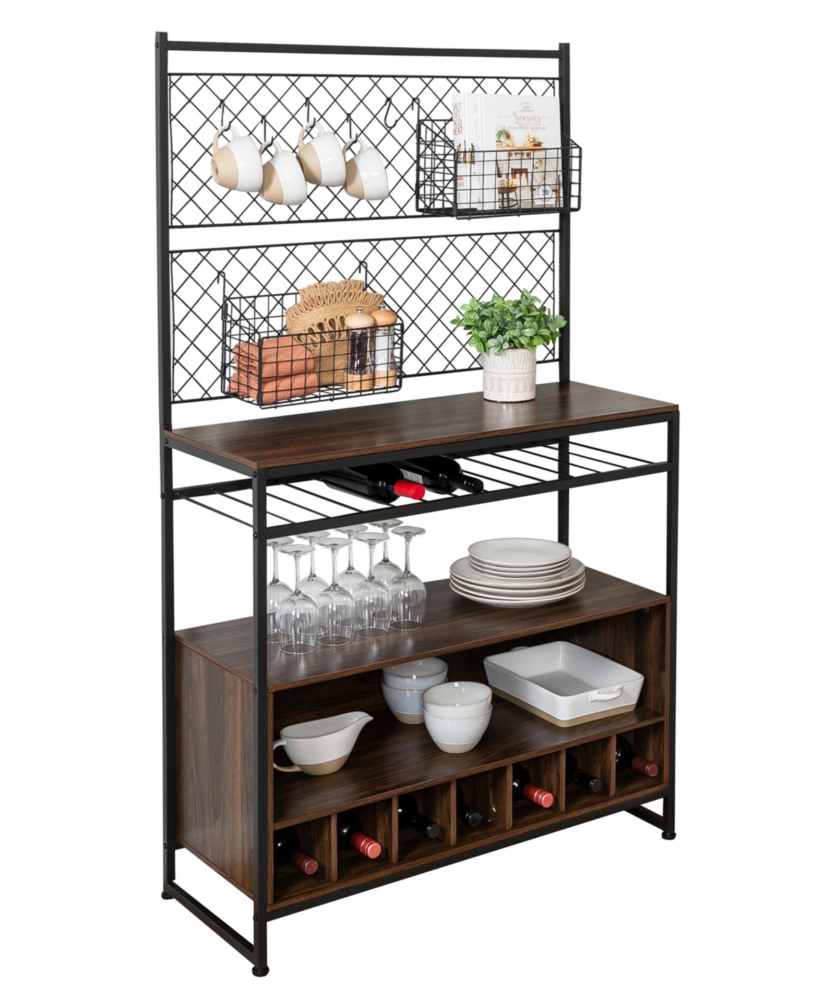 Honey Can Do Multi-purpose Kitchen Bakers Rack With Wine Storage In Black