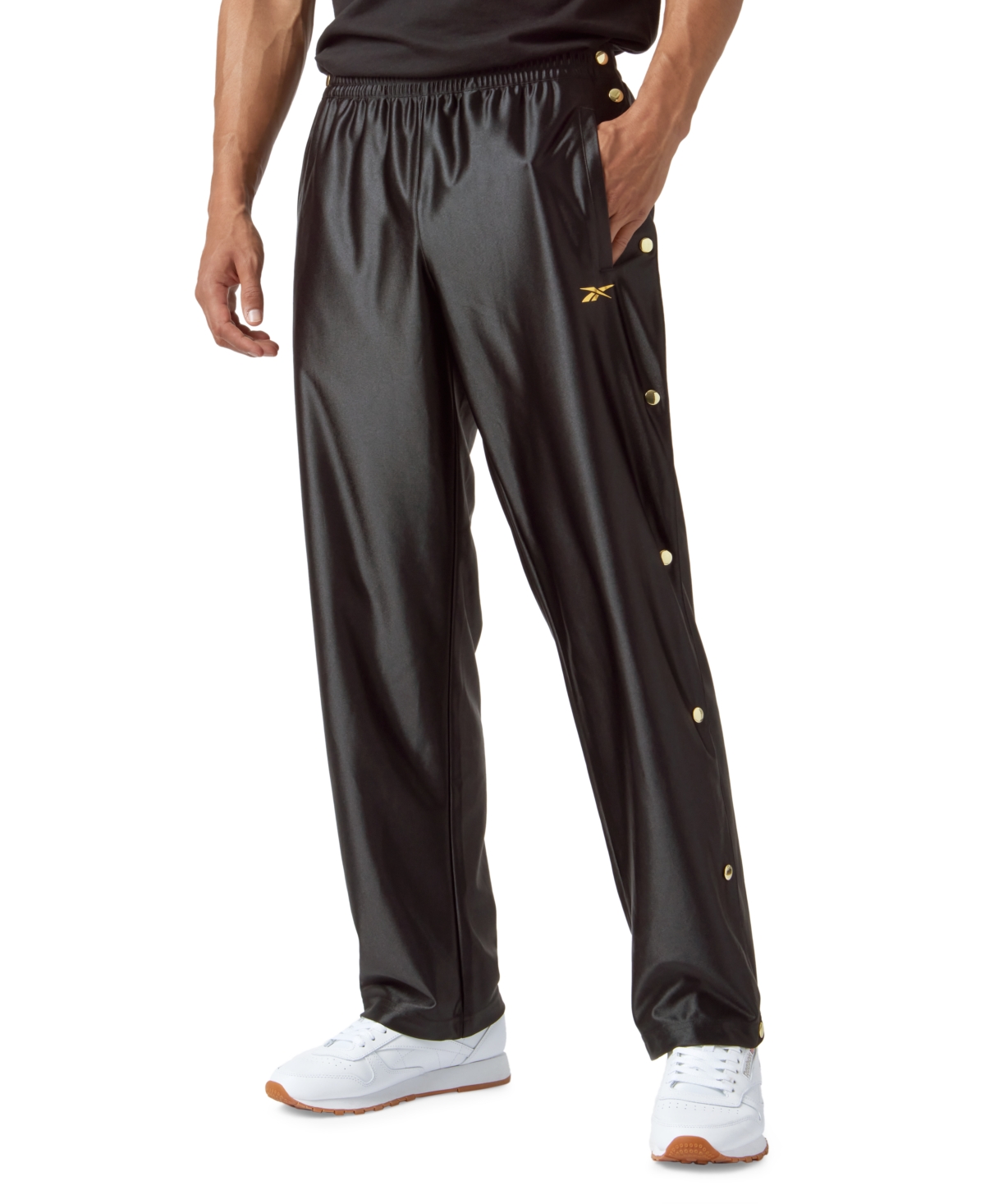 Reebok Men's Basketball Gold-tone Snap Pants, Created For Macy's In Black