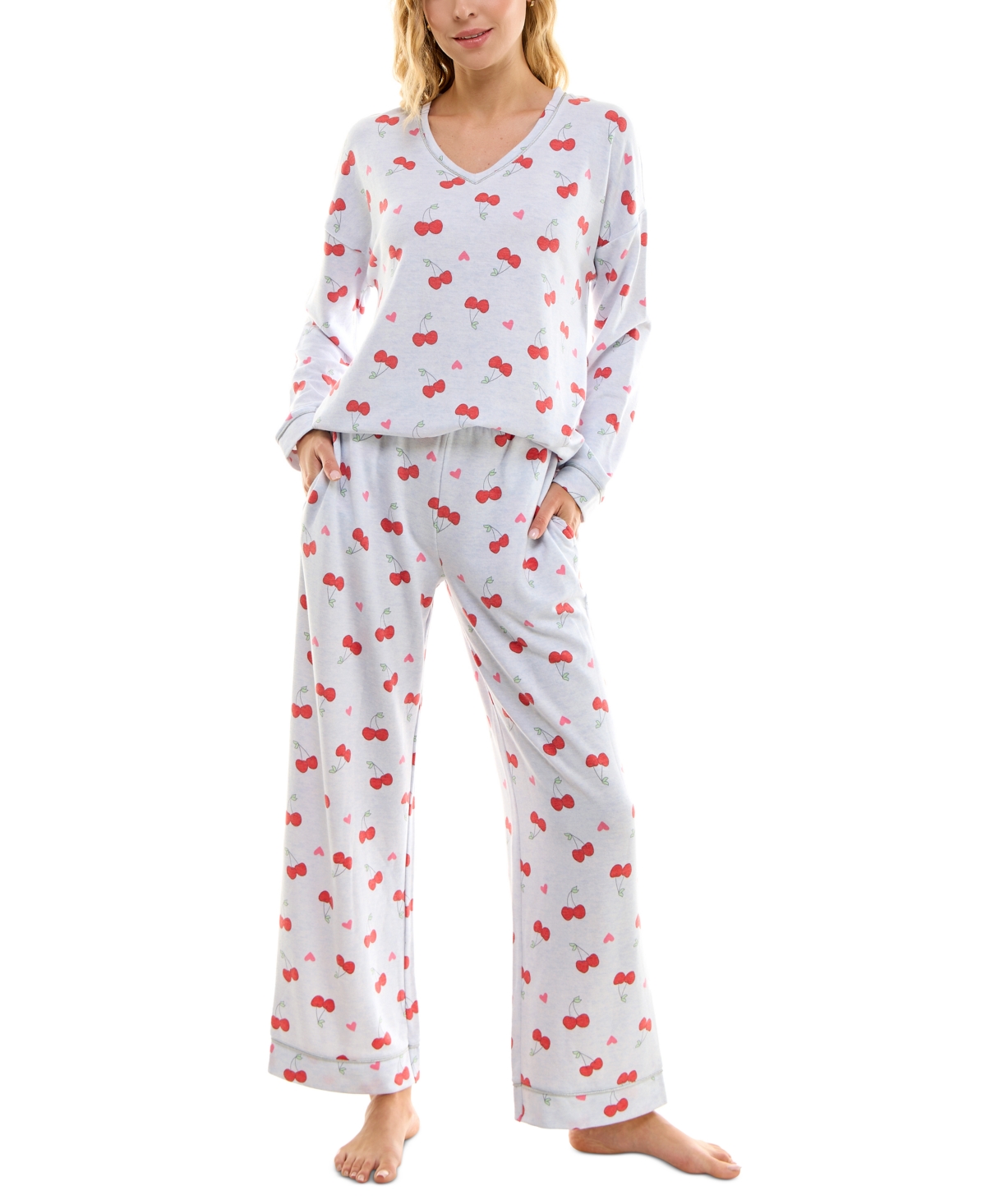 Women's 2-Pc. Printed Butter Knit Pajamas Set - Shana Cherries