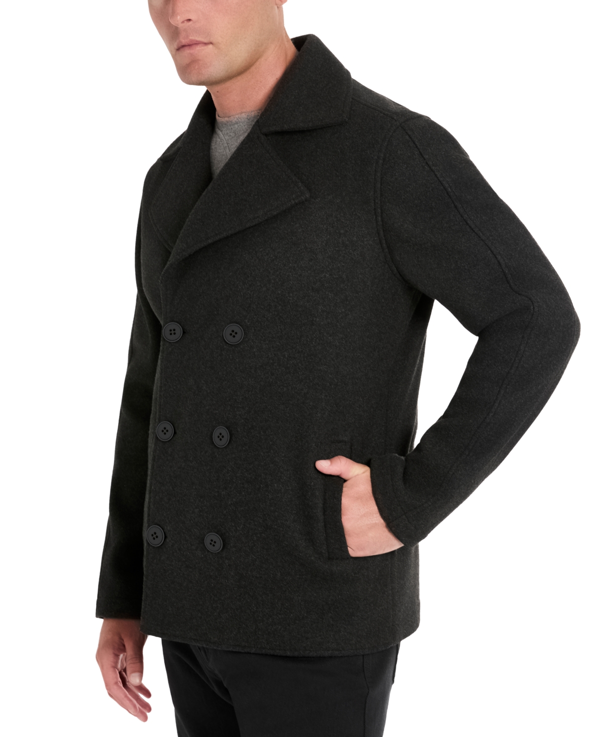 Shop Kenneth Cole Men's Double-breasted Peacoat In Charcoal