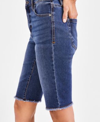 Women's Mid-Rise Raw-Edge Bermuda Jean Shorts, Created for Macy's