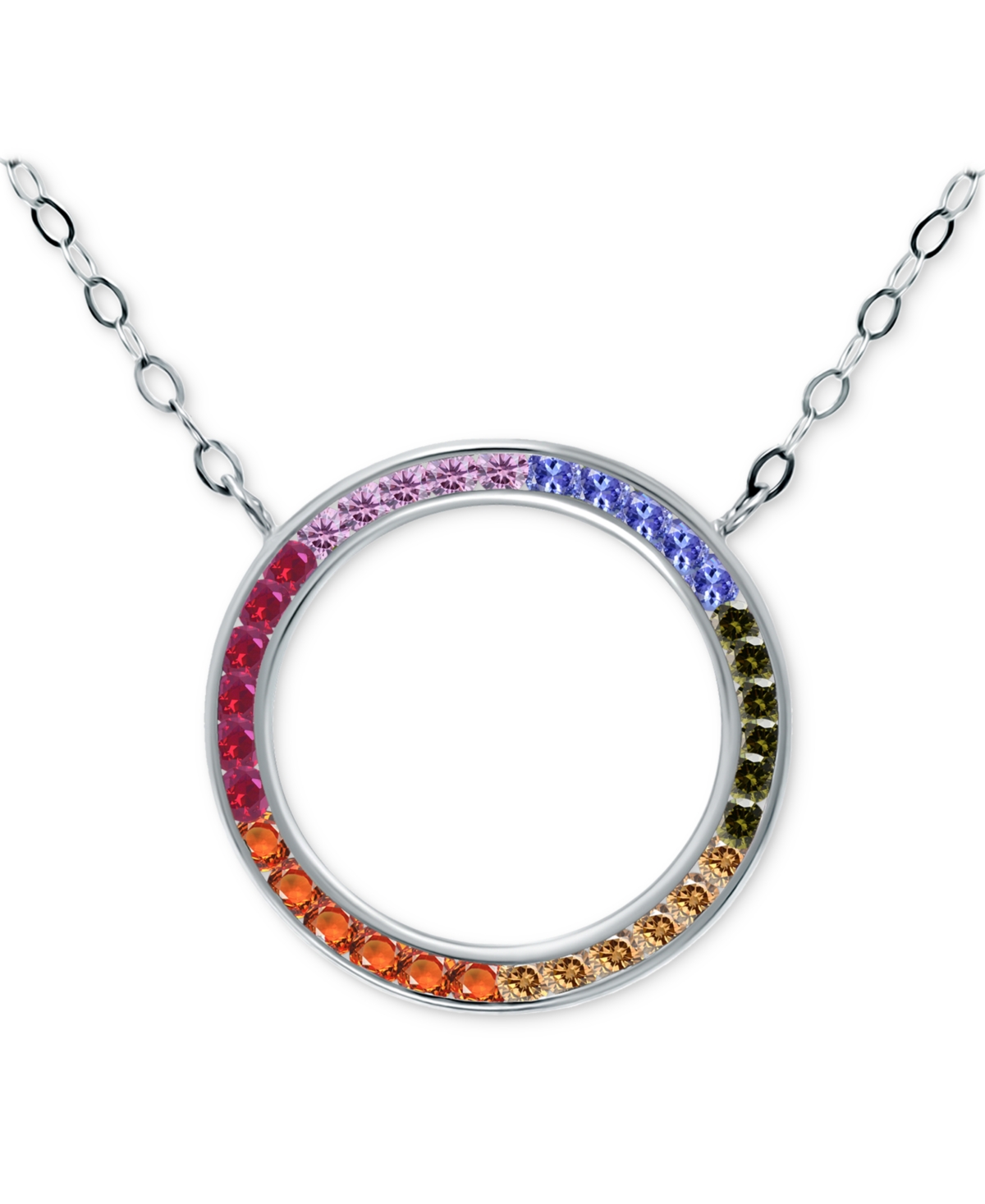 Giani Bernini Rainbow Cubic Zirconia Circle Pendant Necklace In Sterling Silver, 16" + 2" Extender, Created For Ma