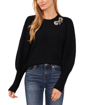 Halston Black Sweater with purchases Rhinestones on Sleeves Women's XS NWT