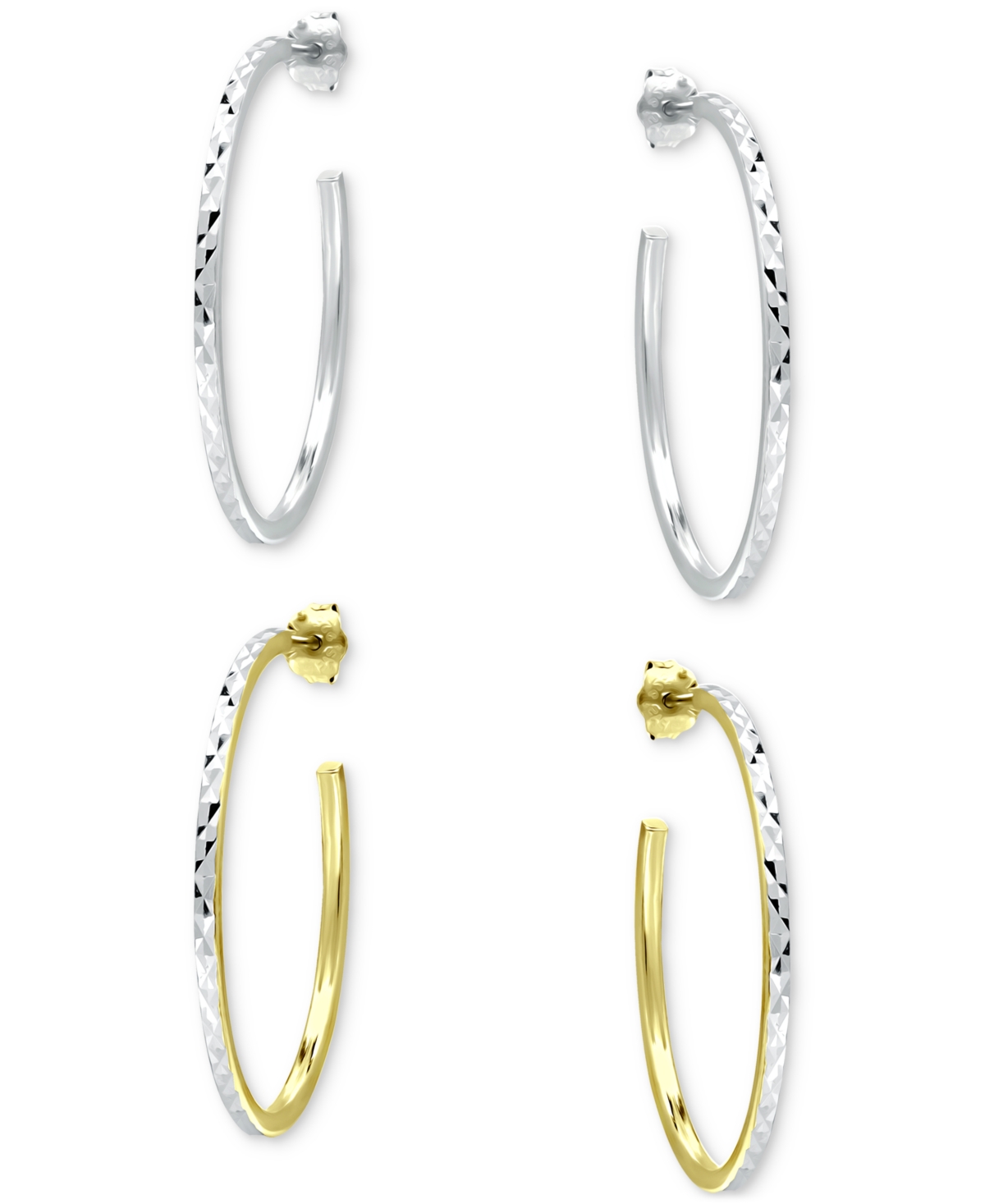 Giani Bernini 2-Pc. Set Textured Medium Hoop Earrings in Sterling Silver & 18k Gold-Plate, 1-1/4