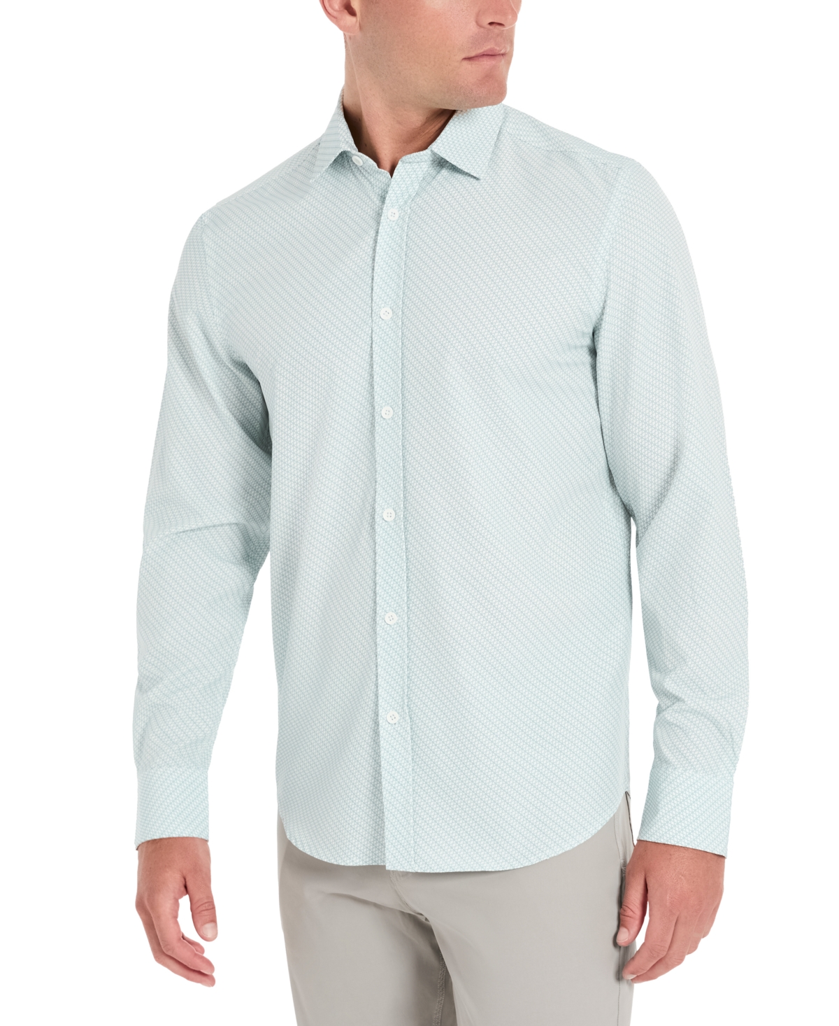 Kenneth Cole Men's Slim Fit Performance Shirt In Green Dotted Geo
