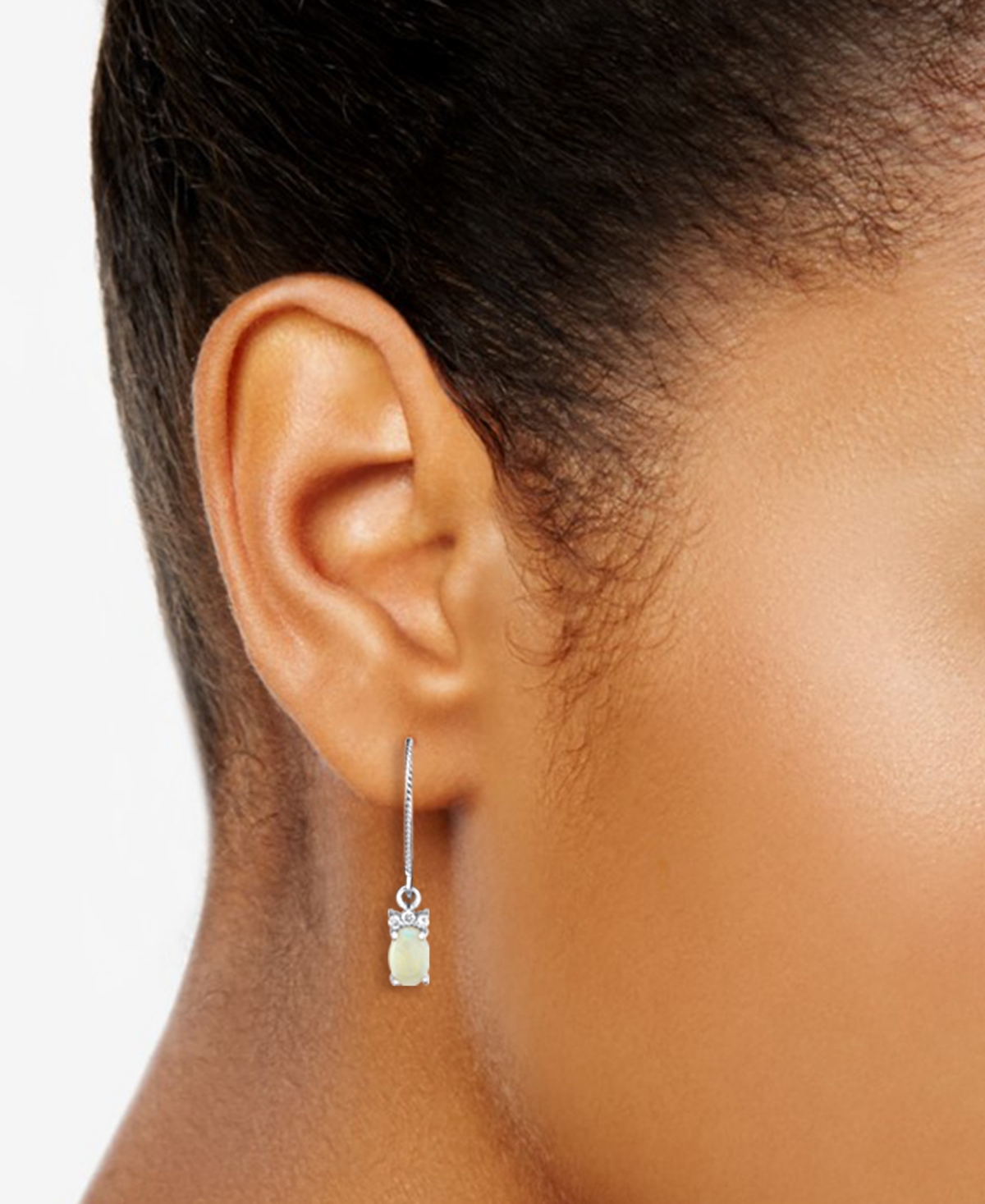 Shop Macy's Opal (5/8 Ct.tw) & Diamond Accent Leverback Drop Earrings In 14k White Gold