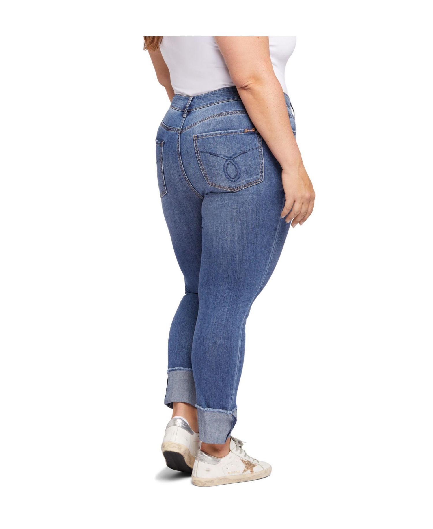 Plus Size High Rise Slim Straight Cuff Jeans