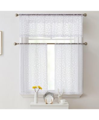 Audrey Embroidered Sheer Voile Window Curtain Rod Pocket Valance for Kitchen, Bedroom, Small Windows and Bathroom