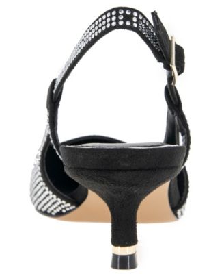 Women's Martha Crystals Kitten Heel Sling Back Pumps