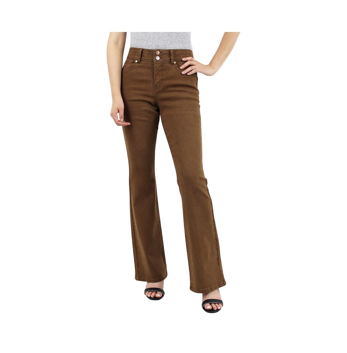 Women's Mocha Two Button Tummy Control Bootcut with Front & Back Pocket Detail Jeans - Mocha