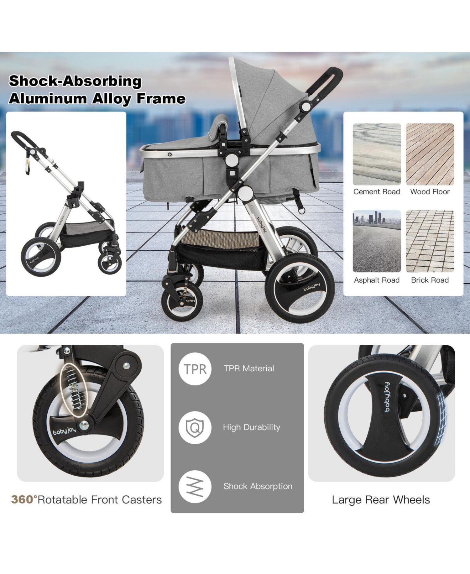Kids Folding Aluminum Stroller Jogger with Diaper Bag