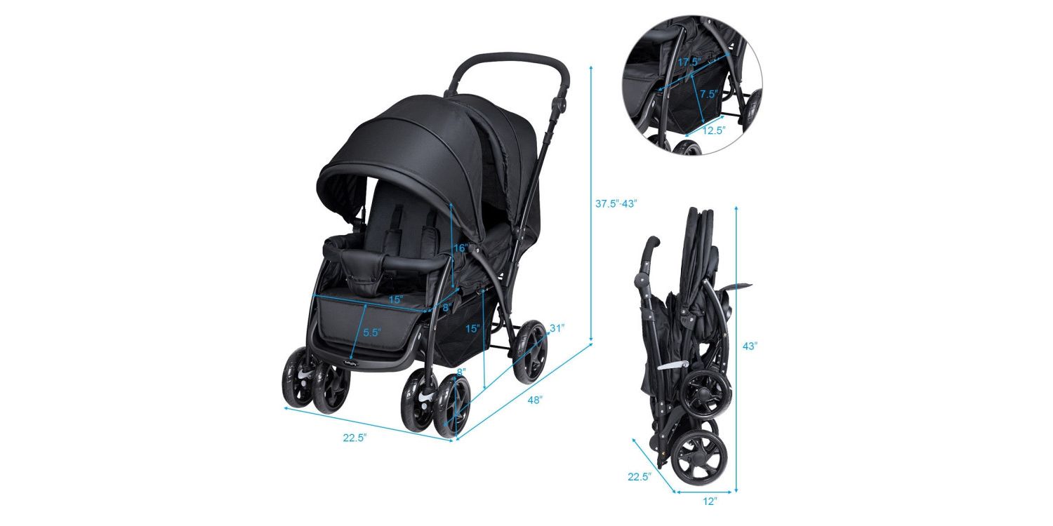 Foldable Double Baby Stroller with Front Back Seats Lightweight Design
