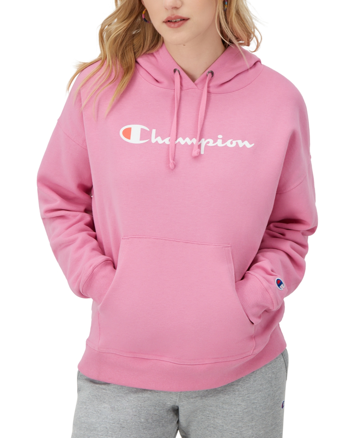 Champion Women's Relaxed Logo Fleece Sweatshirt Hoodie In Spirited Pink