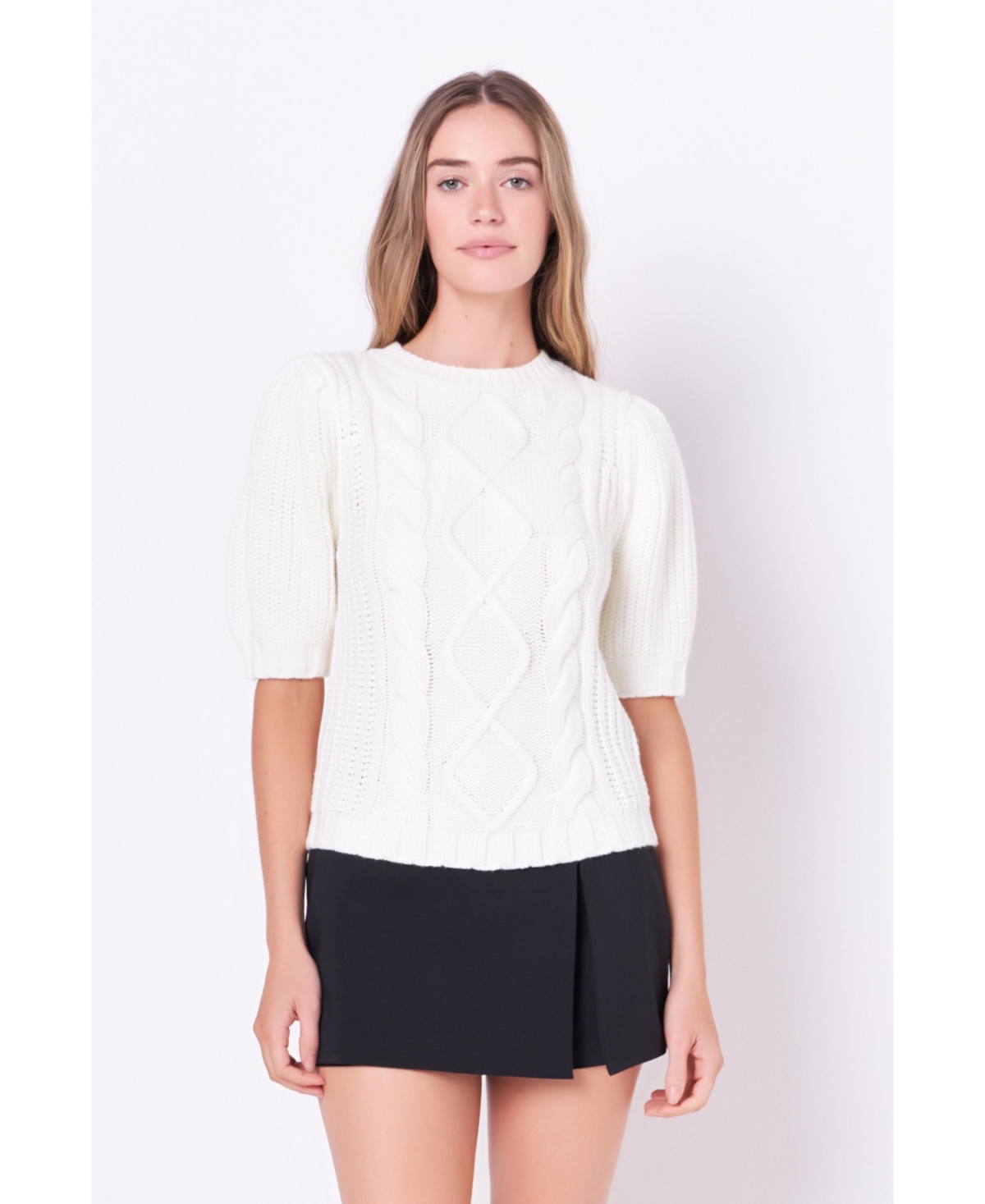 Women's Cable Knit Puff Sleeve Sweater
