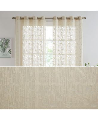 Joyce Floral Decorative Semi Sheer Light Filtering Grommet Window Treatment Curtain Drapery Panels for Bedroom & Living Room - Set of 2 Panels