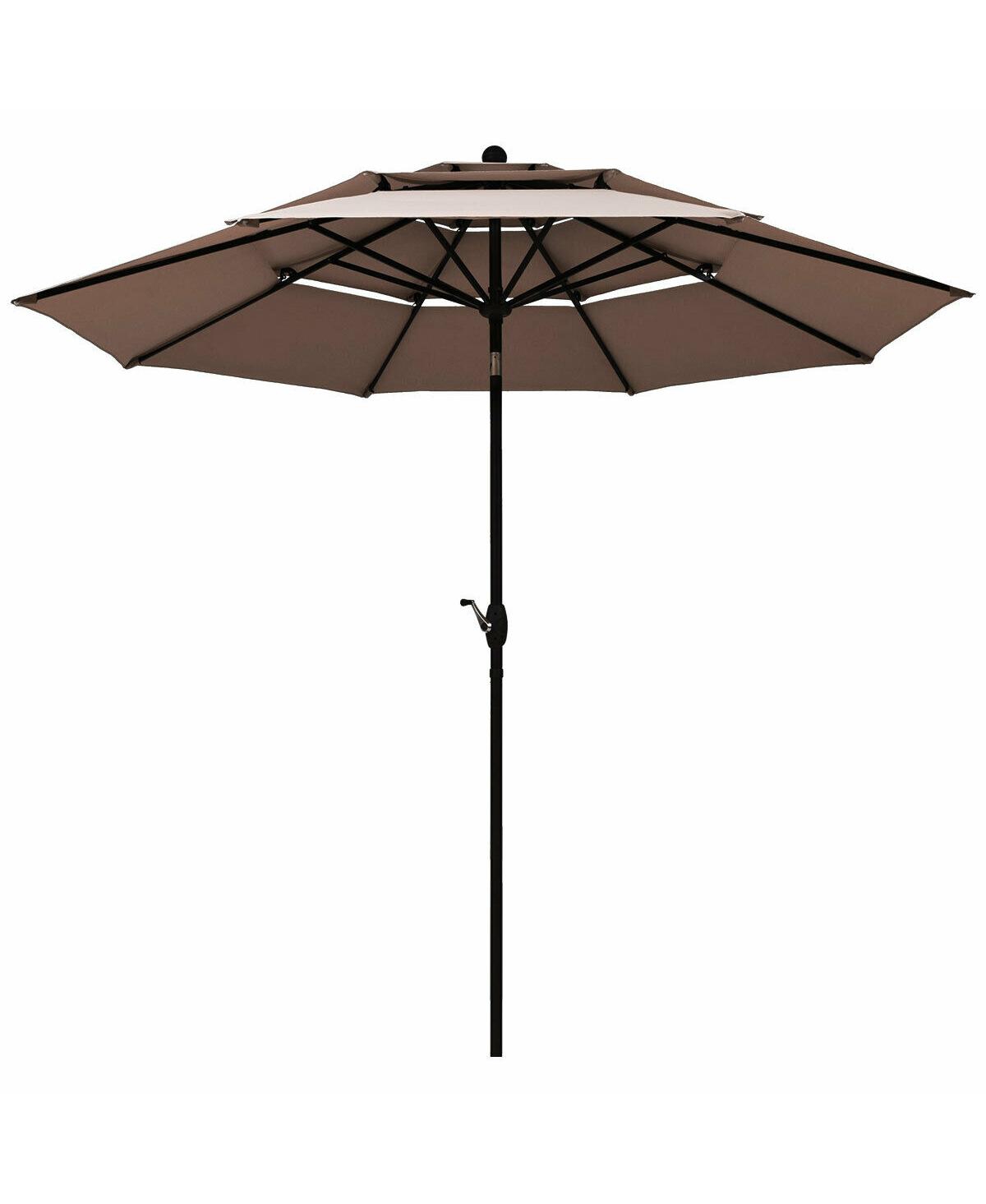 10ft 3 Tier Patio Umbrella Aluminum Sunshade Shelter Double Vented without Base - Tan