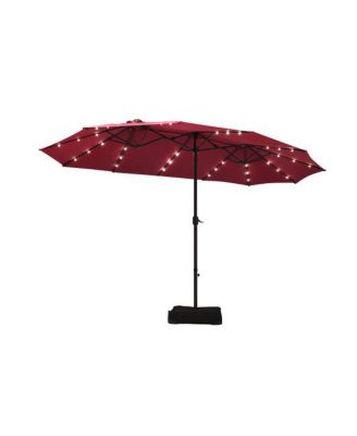 15 Ft Solar LED Patio Double-sided Umbrella Market Umbrella with Weight Base