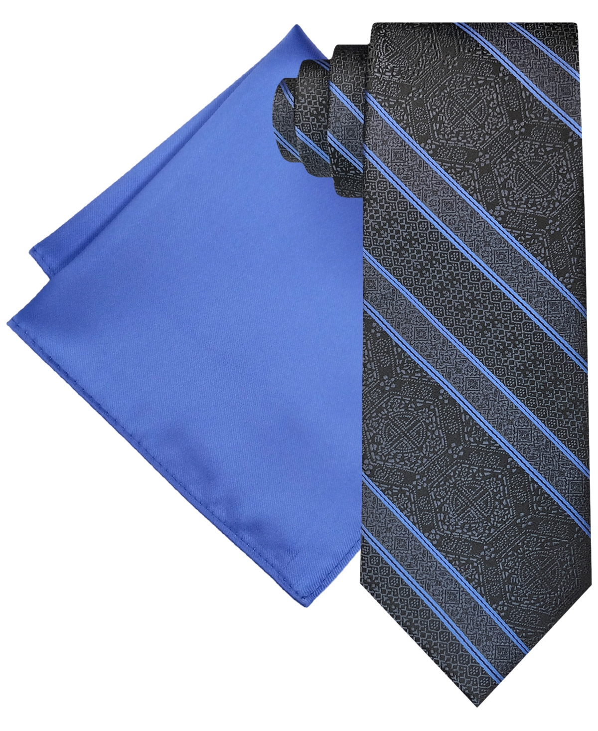 Steve Harvey Men's Extra Long Tapestry Stripe Tie & Pocket Square Set In Black