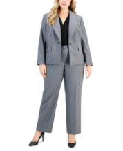 Le Suit Women's Windowpane Check Pantsuit Gray Size 12