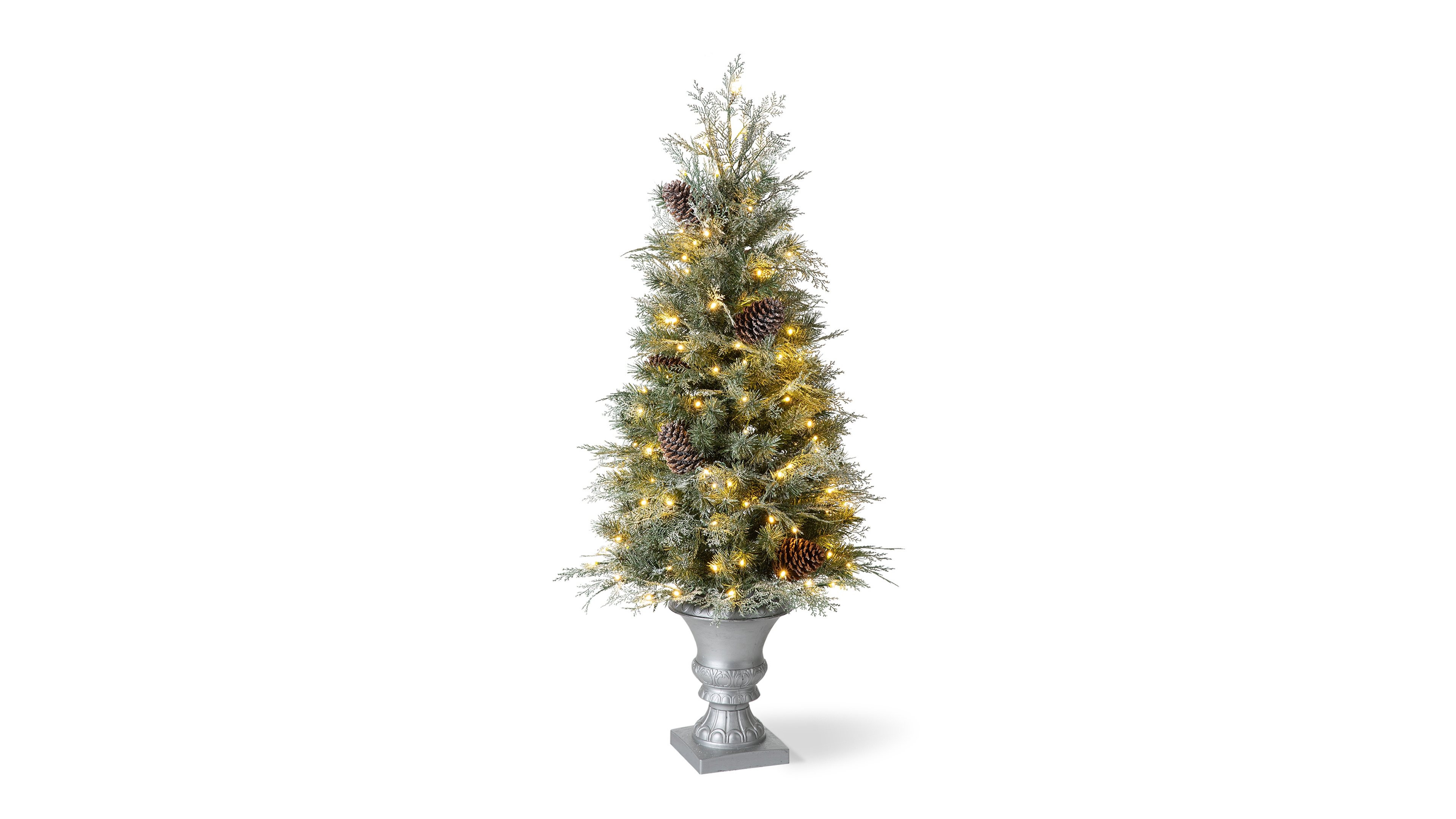 Glitzhome 4' Pre-Lit Pine Artificial Christmas Porch Tree with 130 Warm White Lights