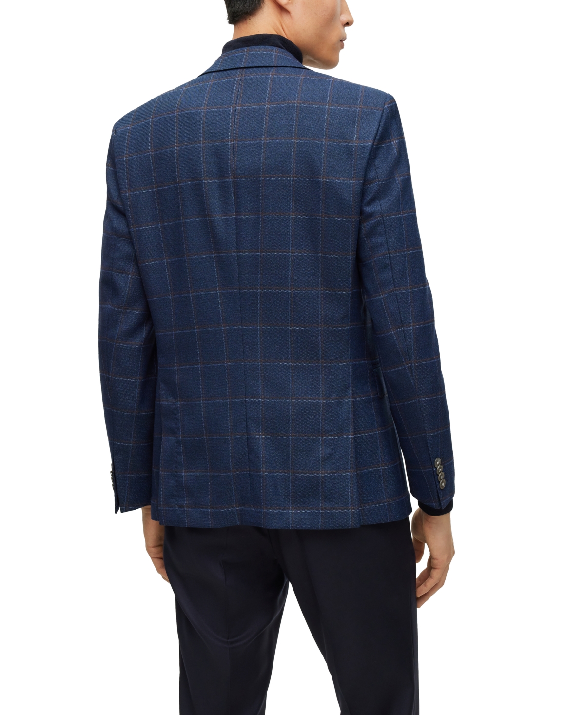 Shop Hugo Boss Boss By  Men's Checked Stretch Slim-fit Jacket In Dark Blue