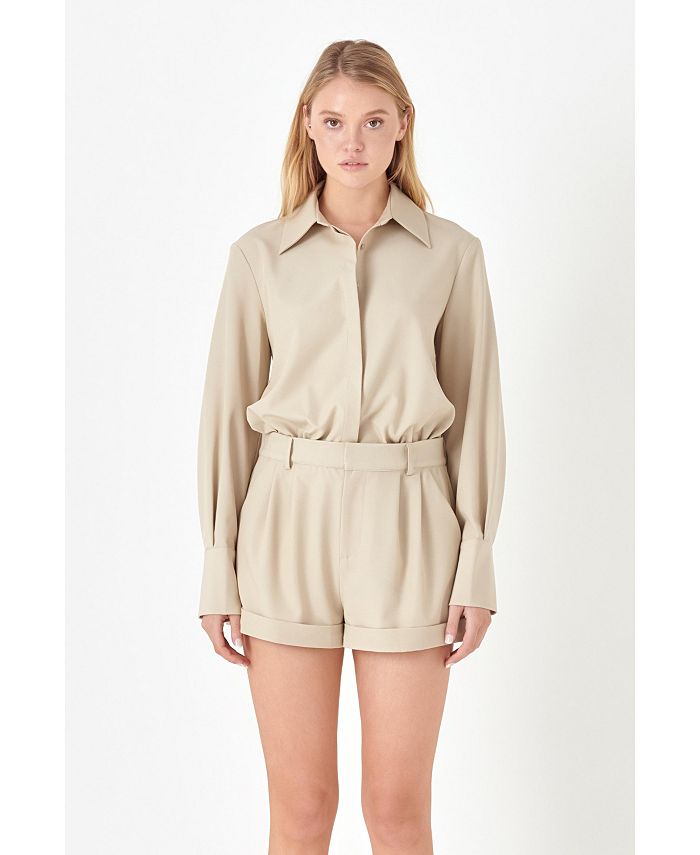 English Factory Women s Long Sleeve Collared Romper Macy s