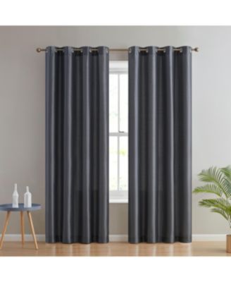 Jefferson Faux Silk Semi Sheer Light Filtering Microfiber Lined Grommet Lightweight Window Curtain Panels, Set of 2