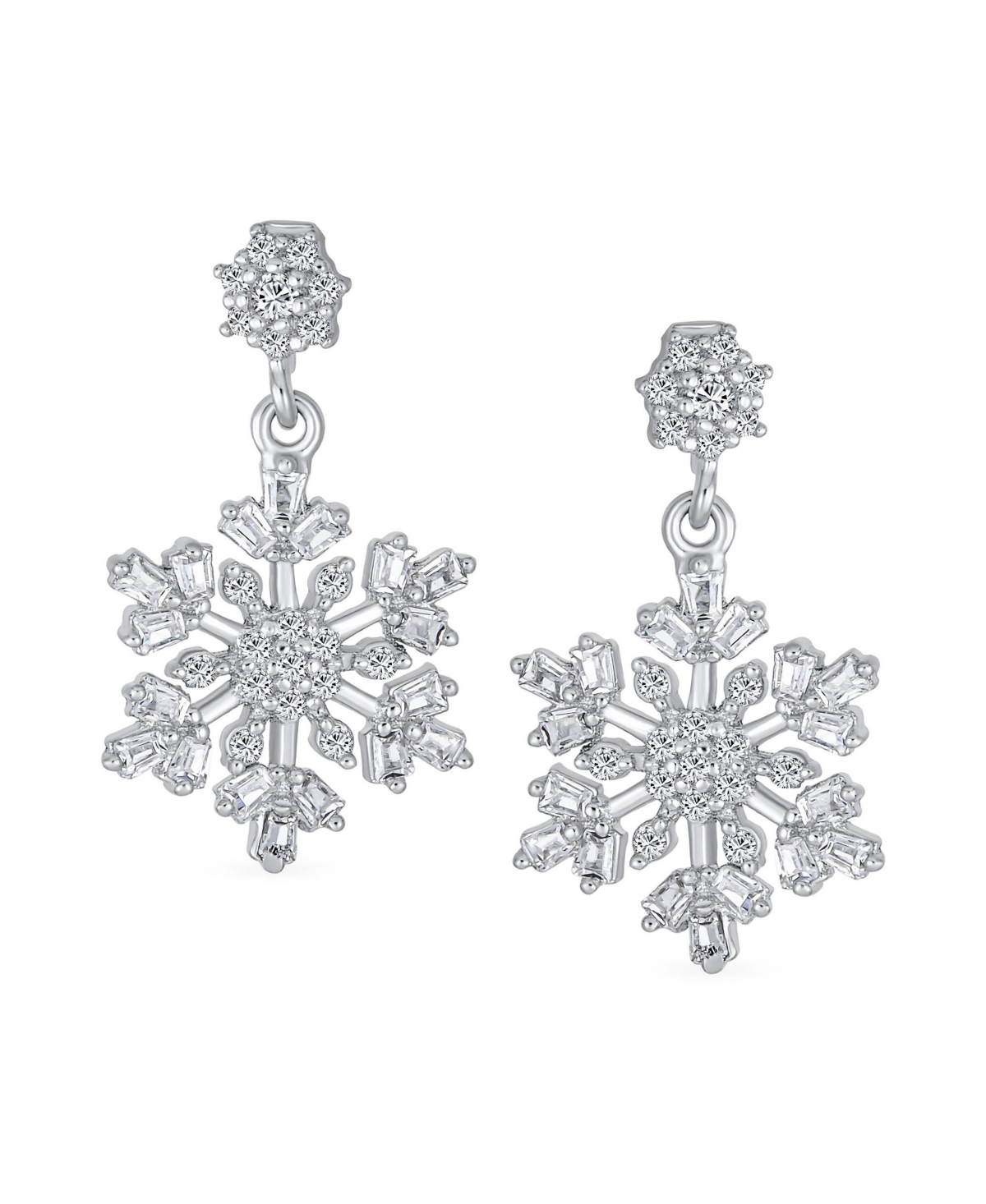 Bling Jewelry Holiday Party Flower Christmas Frozen Winter Cubic Zirconia Cz Snowflake Dangle Stud Earrings For Women Sterling- Silver