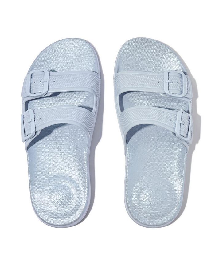 FitFlop Iqushion Adjustable With Resistant Knit Pool Slides Sandals - Skywash Blue