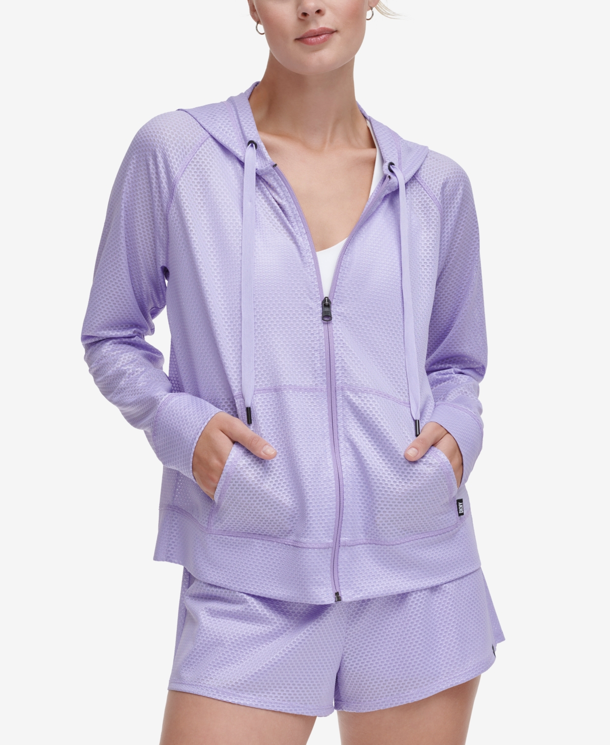 Shop Dkny Sport Women's Honeycomb Mesh Full-zip Hoodie In Lavender