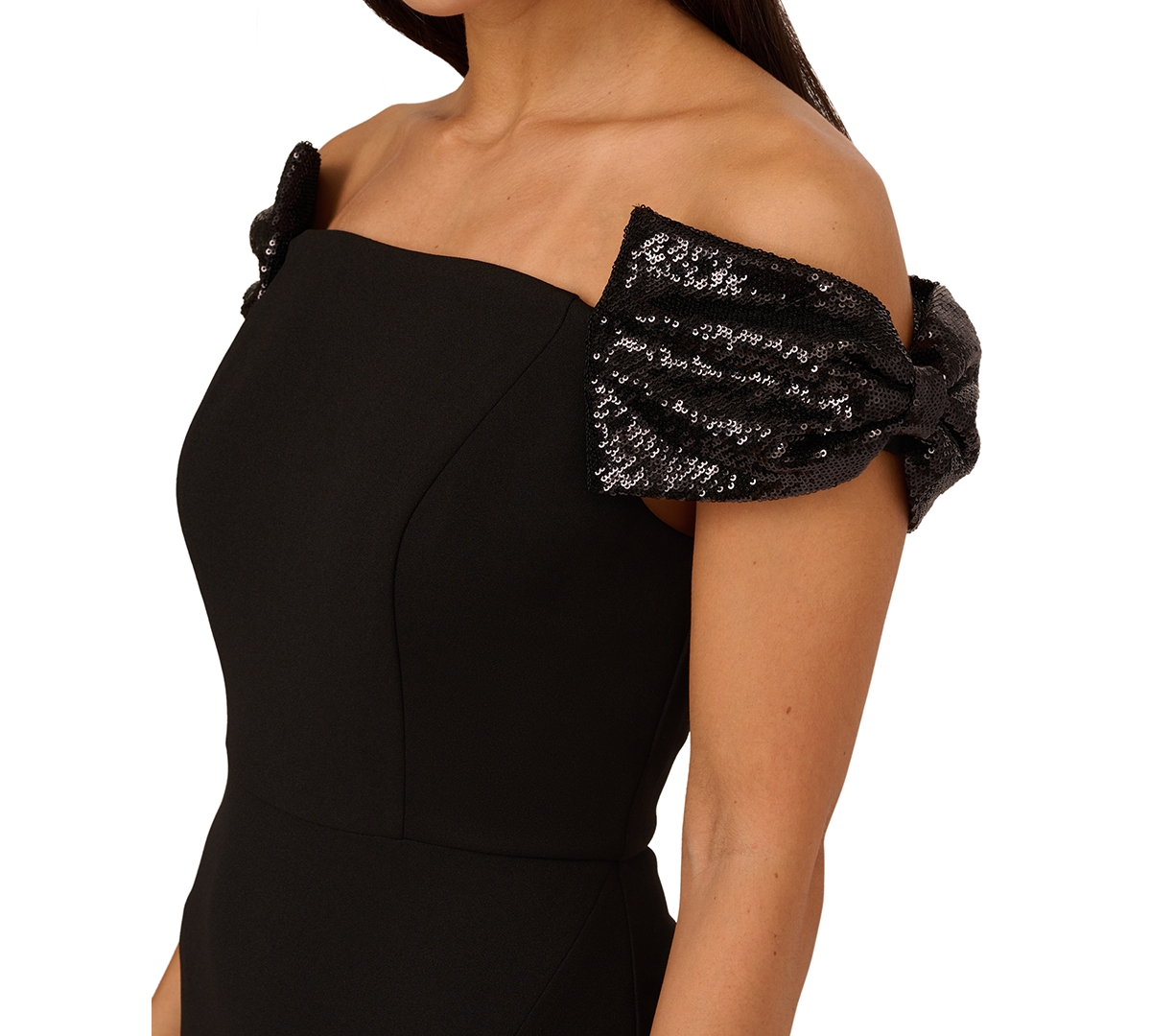 Shop Aidan Mattox Women's Off-the-shoulder Stretch Knit Crepe Gown In Black