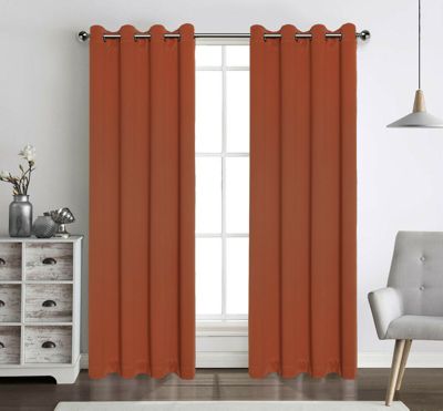 Hotel Living 2 Pack 100% Blackout Grommet Top Orange Spice Curtain Panels - 50 in. W x 45 in. L, Orange Spice
