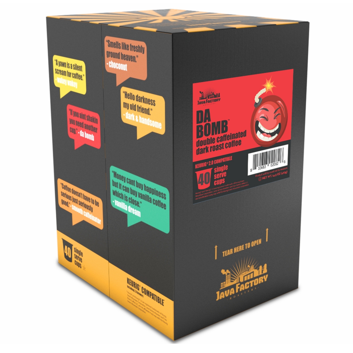 Java Factory , Keurig 2.0 , Da Bomb Extra Bold Double Caffeinated Coffee Pods, 40 Count In Assorted Pre-pack
