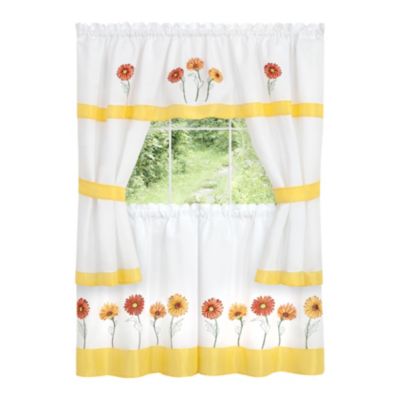 Montauk Accents Embroidered Sunflowers & Daisies Complete 5 Piece Cottage Kitchen Curtain Tier & Valance Set