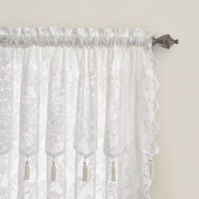 Shabby Chic Lace Single Curtain Panel With An Attached Valance