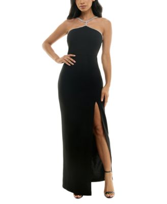BCX - Juniors' Beaded Halter-Neck Sleeveless Gown