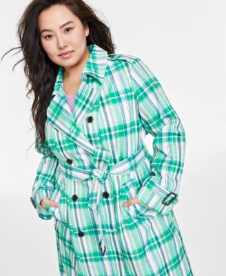 On 34th Plus Size Plaid Double-Breasted Trench Coat, Created for Macy's