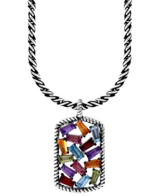 EFFY&reg; Multi-Gemstone Scattered Cluster 18" Pendant Necklace (2-1/20 ct. t.w.) in Sterling Silver