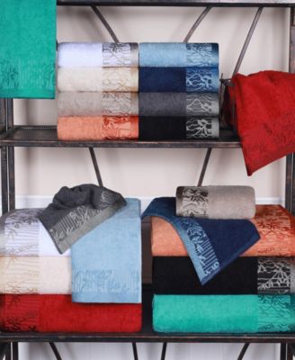 Wisteria Floral Embroidered Jacquard Border Cotton 3 Piece Bath Towel Set